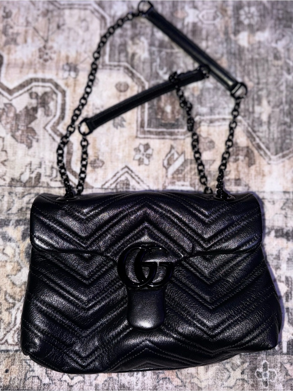 Gucci Black Quilted Leather Shoulder Bag with Chain Strap